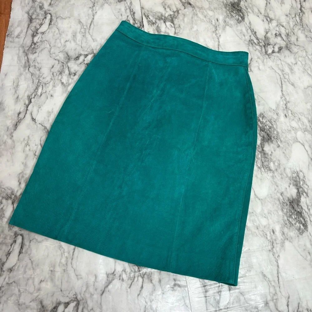 The Limited Y2K 90s 100% leather pencil skirt blue green retro size 6 vintage